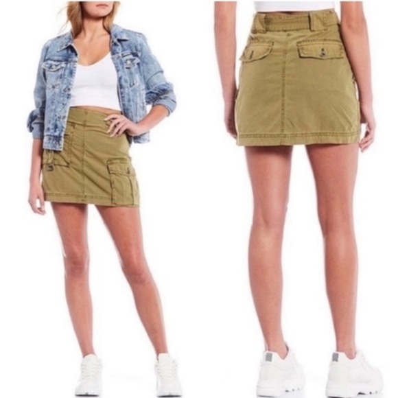 Free People Tan Green Cargo Pencil Skirt - Picture 1 of 3